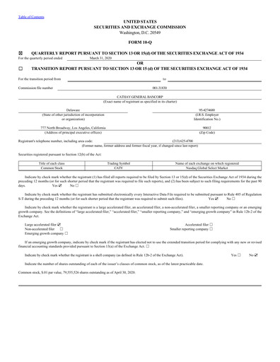 Thumbnail Cathay General Bancorp Quarterly Report 2020-q1