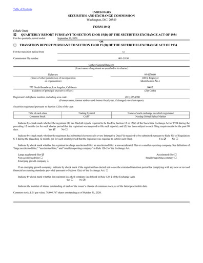 Thumbnail Cathay General Bancorp Quarterly Report 2020-q3