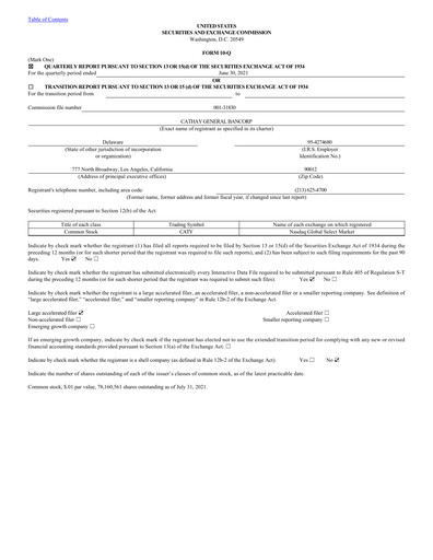Thumbnail Cathay General Bancorp Quarterly Report 2021-q2