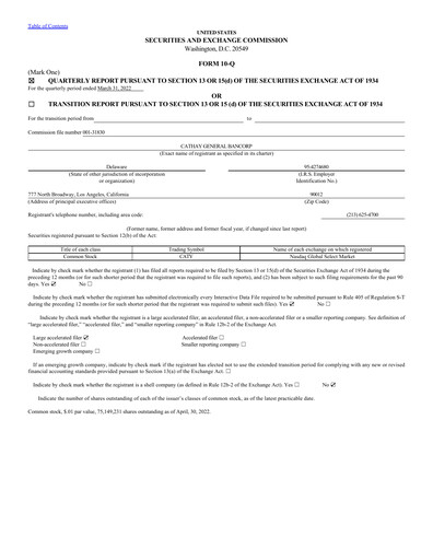 Thumbnail Cathay General Bancorp Quarterly Report 2022-q1