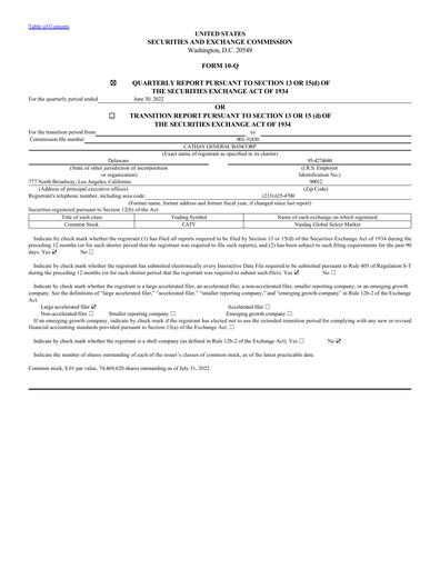 Thumbnail Cathay General Bancorp Quarterly Report 2022-q2