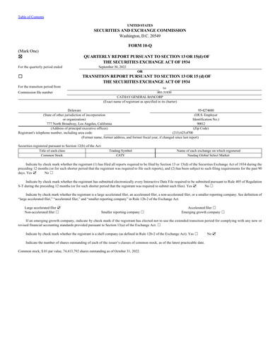 Thumbnail Cathay General Bancorp Quarterly Report 2022-q3