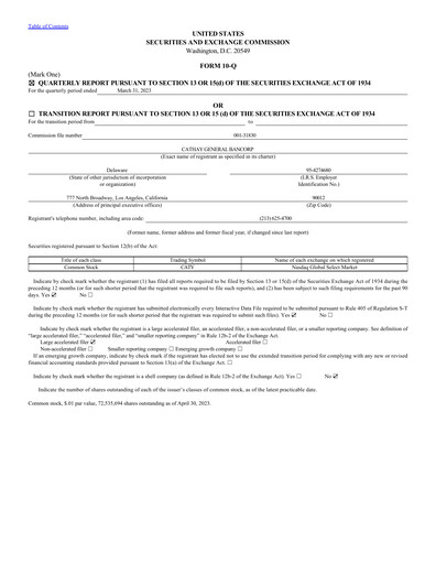 Thumbnail Cathay General Bancorp Quarterly Report 2023-q1