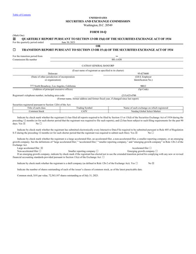 Thumbnail Cathay General Bancorp Quarterly Report 2023-q2