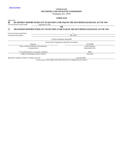 Thumbnail Cathay General Bancorp Quarterly Report 2023-q3