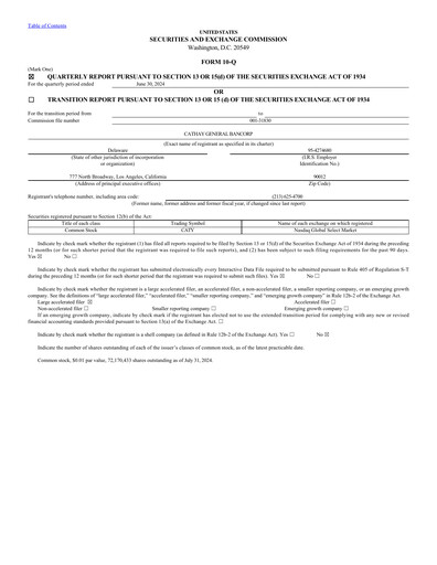 Thumbnail Cathay General Bancorp Quarterly Report 2024-q2