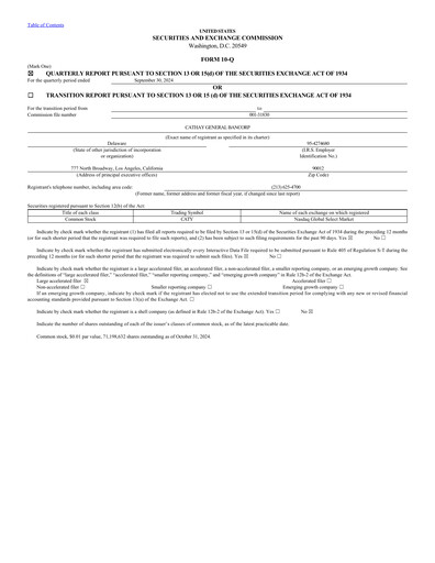 Thumbnail Cathay General Bancorp Quarterly Report 2024-q3