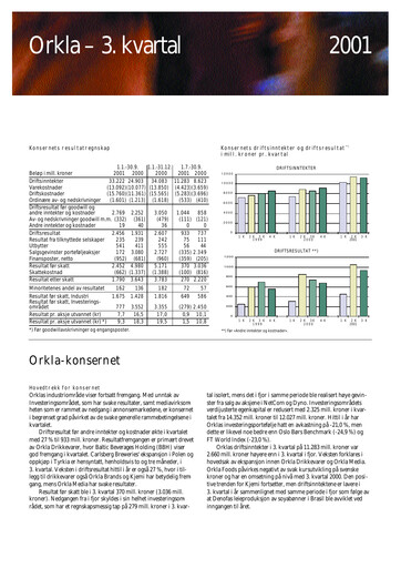 Thumbnail Orkla Quarterly Report 2001-q3