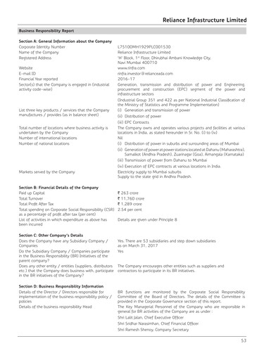 Miniature Reliance Infrastructure
 Rapport ESG 2016-2017