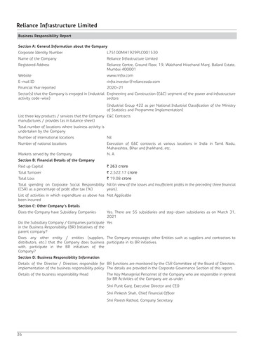 Miniature Reliance Infrastructure
 Rapport ESG 2020-2021
