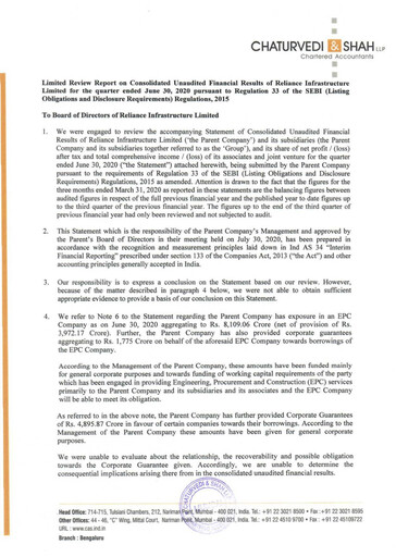 Miniature Reliance Infrastructure
 Rapport trimestriel 2020-q1