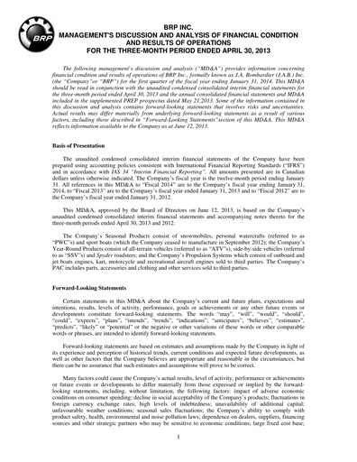 Thumbnail BRP (Bombardier Recreational Products) Quarterly Report 2014-q1