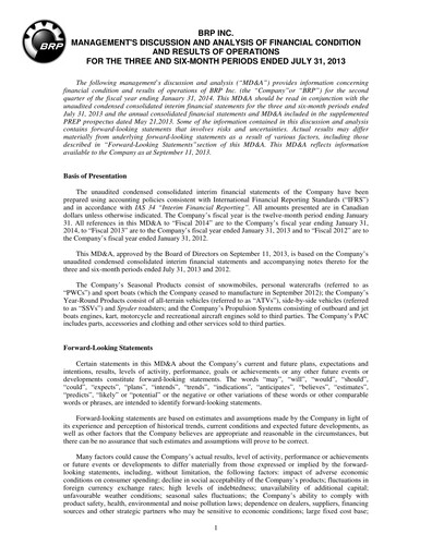 Thumbnail BRP (Bombardier Recreational Products) Quarterly Report 2014-q2