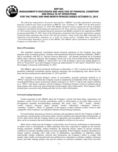 Thumbnail BRP (Bombardier Recreational Products) Quarterly Report 2014-q3