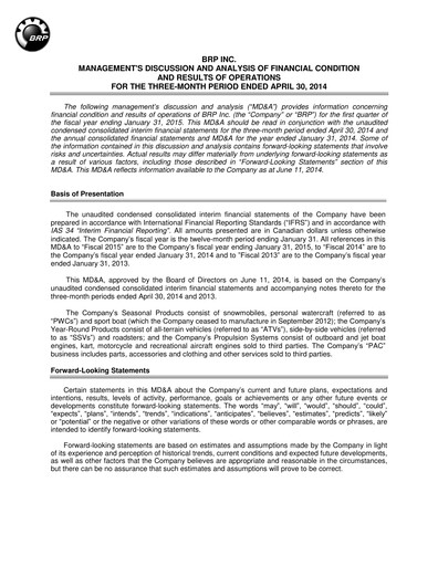Thumbnail BRP (Bombardier Recreational Products) Quarterly Report 2015-q1