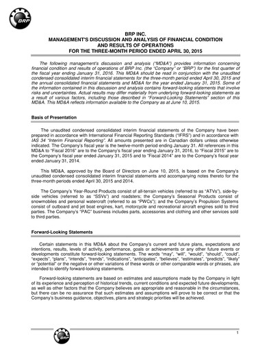Thumbnail BRP (Bombardier Recreational Products) Quarterly Report 2016-q1