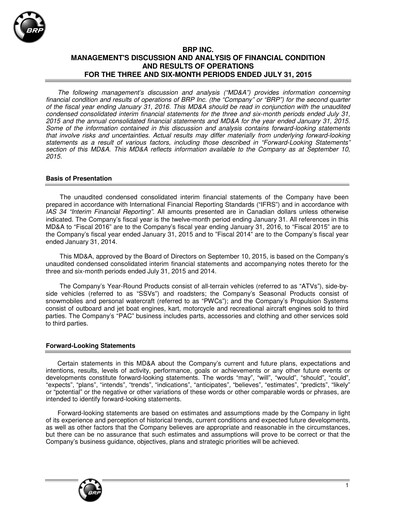 Thumbnail BRP (Bombardier Recreational Products) Quarterly Report 2016-q2