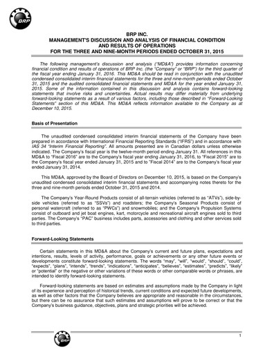 Thumbnail BRP (Bombardier Recreational Products) Quarterly Report 2016-q3