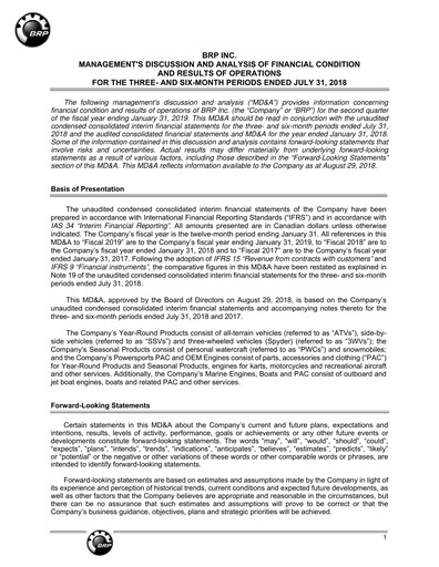 Thumbnail BRP (Bombardier Recreational Products) Quarterly Report 2019-q2