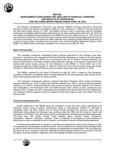 Thumbnail BRP (Bombardier Recreational Products) Quarterly Report 2020-q1