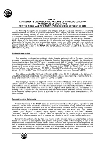 Thumbnail BRP (Bombardier Recreational Products) Quarterly Report 2020-q3
