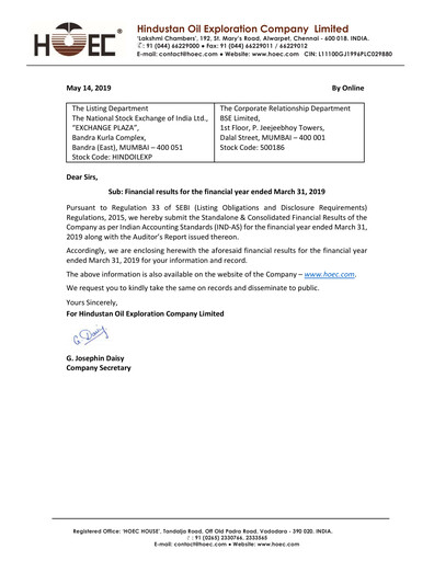 Thumbnail Hindustan Oil Exploration Company Financial Statement 2018-2019