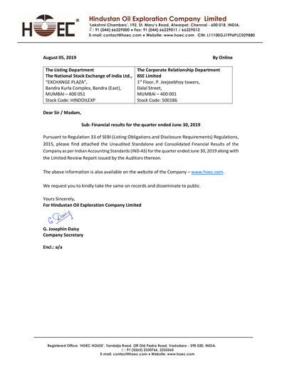 Thumbnail Hindustan Oil Exploration Company Quarterly Report 2019-q1