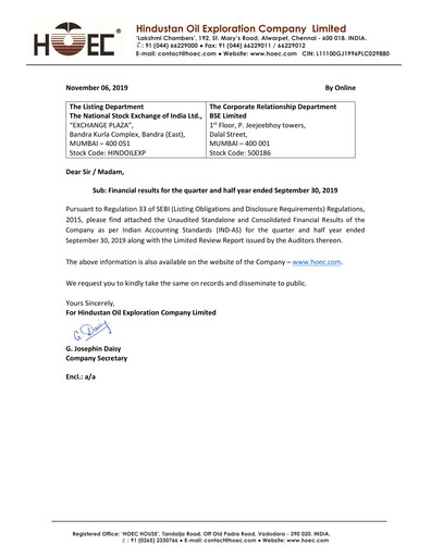 Thumbnail Hindustan Oil Exploration Company Quarterly Report 2019-q2