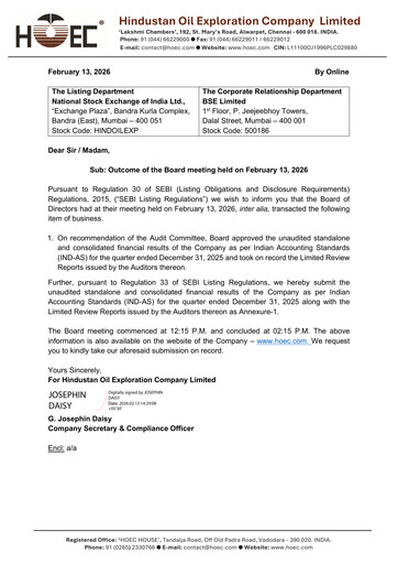 Thumbnail Hindustan Oil Exploration Company Quarterly Report 2025-q3