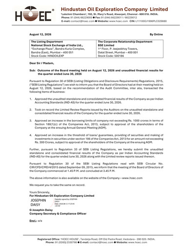 Thumbnail Hindustan Oil Exploration Company Quarterly Report 2026-q1