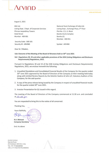 Thumbnail Arvind
 Quarterly Report 2021-q1