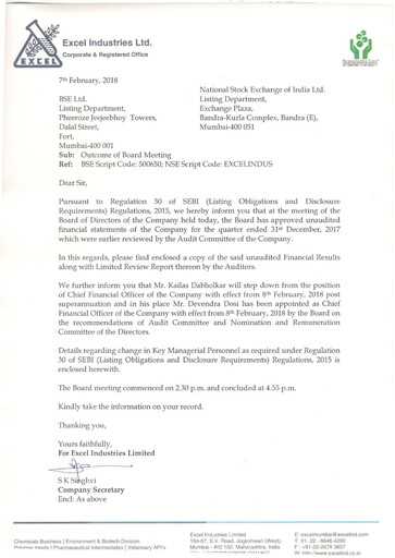 Vorschaubild Excel Industries Quartalsbericht 2017-q3