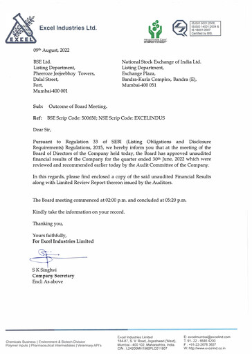 Vorschaubild Excel Industries Quartalsbericht 2022-q1