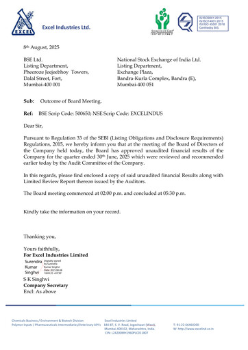 Vorschaubild Excel Industries Quartalsbericht 2025-q1