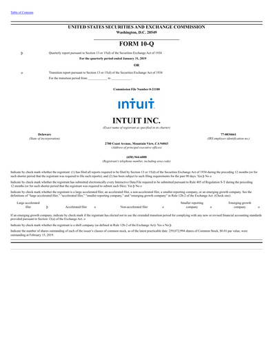 Thumbnail Intuit Quarterly Report 2019-q2