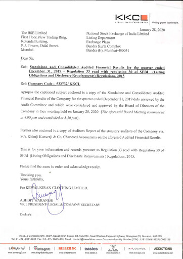 Thumbnail Kewal Kiran Clothing
 Quarterly Report 2020-q3