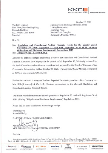 Thumbnail Kewal Kiran Clothing
 Quarterly Report 2021-q2