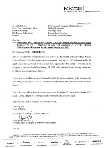 Thumbnail Kewal Kiran Clothing
 Quarterly Report 2022-q3