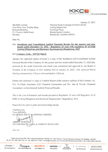 Thumbnail Kewal Kiran Clothing
 Quarterly Report 2023-q3