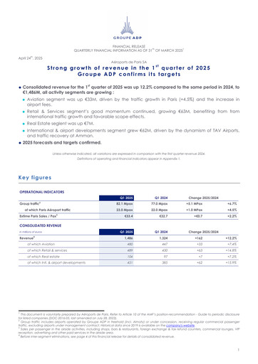 Thumbnail Aéroports de Paris Quarterly Report 2025-q1