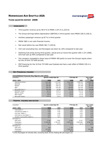 Thumbnail Norwegian Air Shuttle
 Quarterly Report 2008-q3