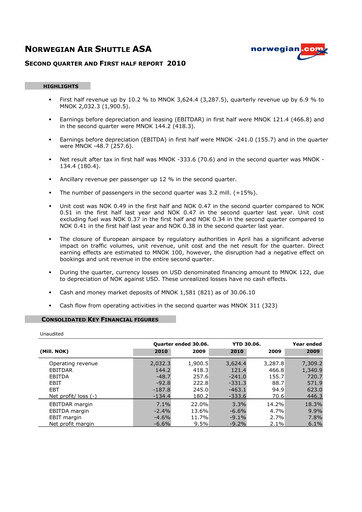 Thumbnail Norwegian Air Shuttle
 Quarterly Report 2010-q2