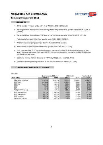 Thumbnail Norwegian Air Shuttle
 Quarterly Report 2011-q3