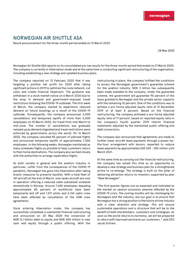 Thumbnail Norwegian Air Shuttle
 Quarterly Report 2020-q1