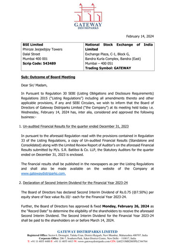 Thumbnail Gateway Distriparks Quarterly Report 2023-q3