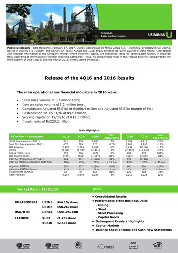 Thumbnail Usiminas Financial Report 2016