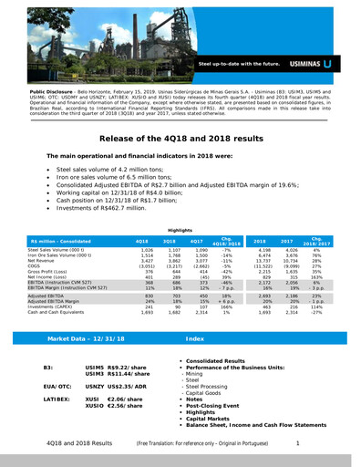 Thumbnail Usiminas Financial Report 2018