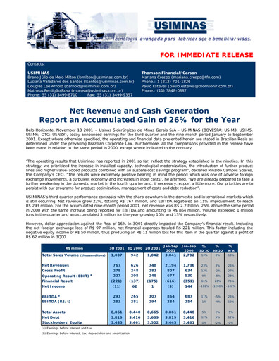 Thumbnail Usiminas Quarterly Report 2001-q3