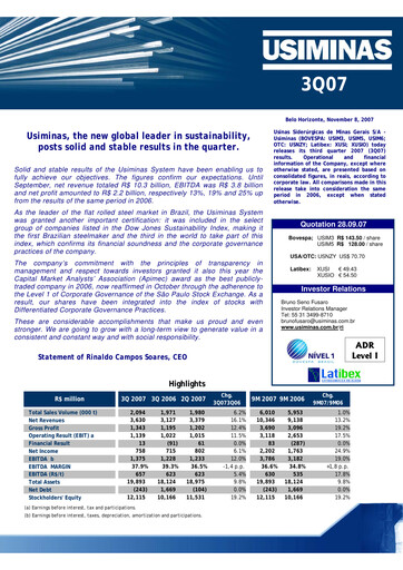 Thumbnail Usiminas Quarterly Report 2007-q3