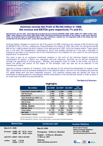 Thumbnail Usiminas Quarterly Report 2008-q1